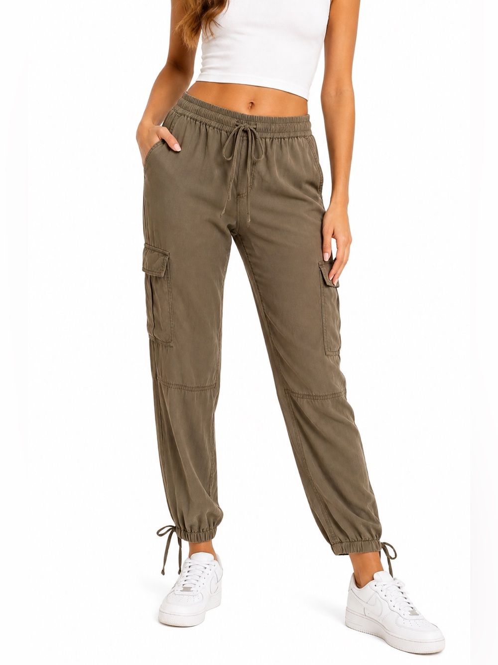 Nanette Lepore Tencel Cargo Jogger Pants Olive Size 6